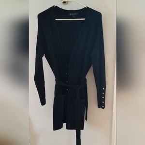 Inc International concepts long black Sweater button down belted Cardigan Coat L